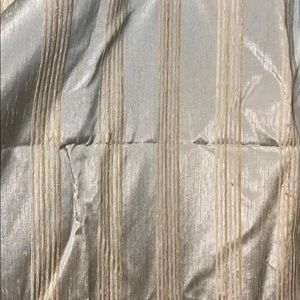 Light green and gold striped fabric shower curtain